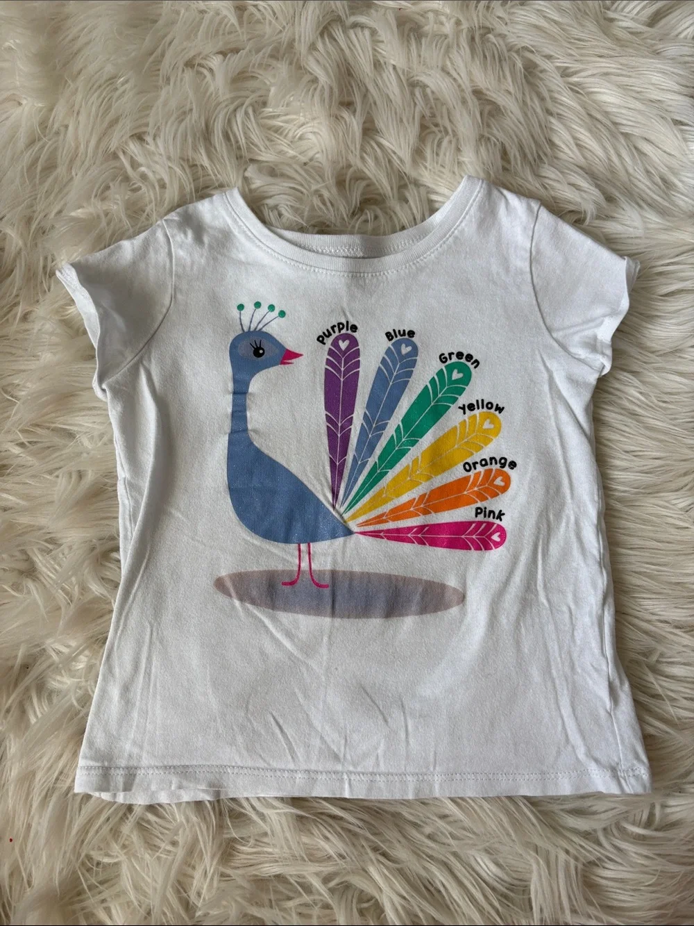 The Children's Place White Tee with Colorful Peacock Graphic